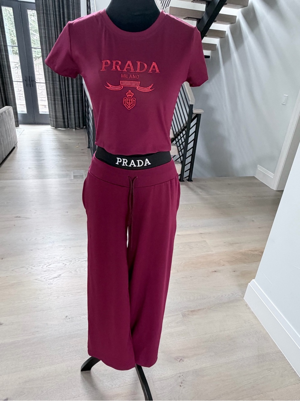 Burgundy Lounge Pants & Crop Tee Set size S - Picture 13 of 13